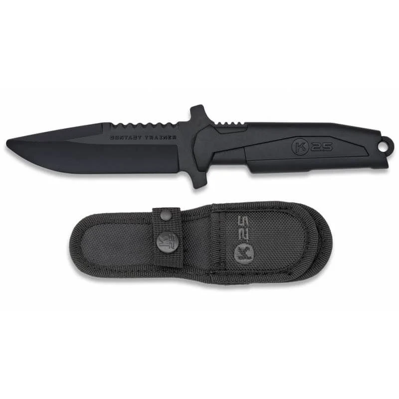 Cuchillo Entrenamiento Dummy K25 32463 Contact Trainer 11.5cm Negro con Funda