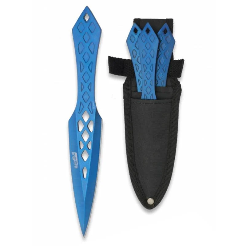 Cuchillo Lanzador Entrenamiento Albainox Rain Blue con Funda Pack 3ud