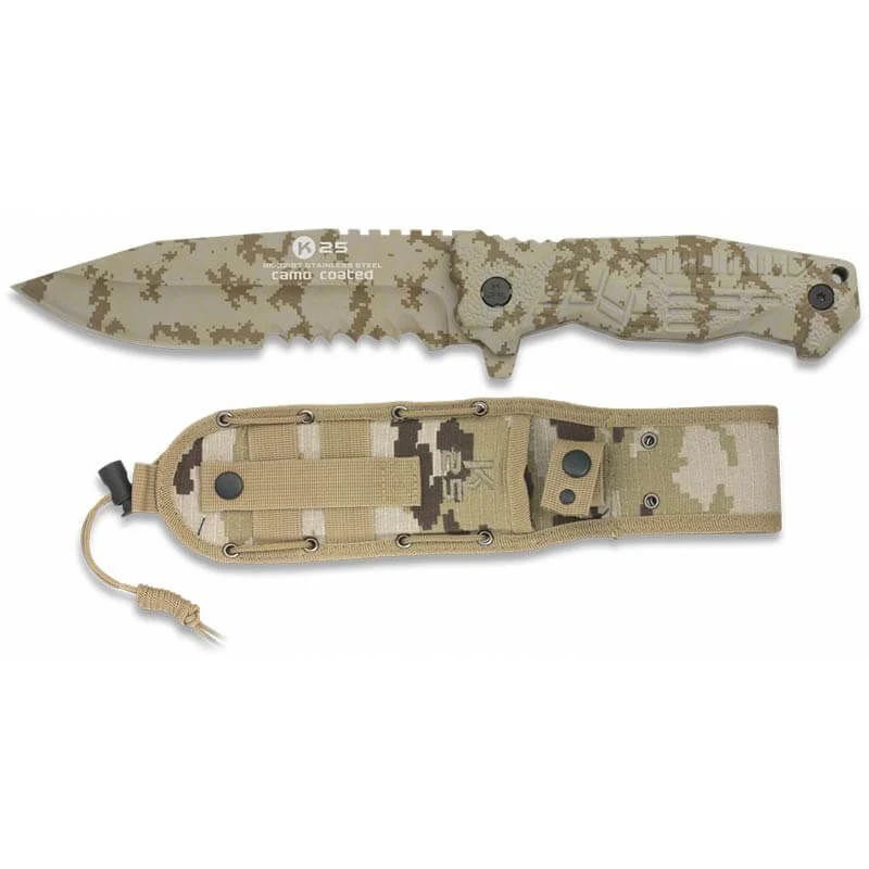 Cuchillo Táctico K25 32167 14cm Árido Pixelado con Funda