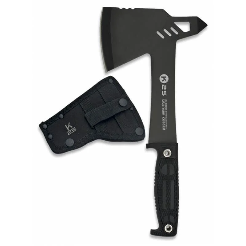 Hacha Táctica Multifunción K25 32266 19cm Negra con Funda