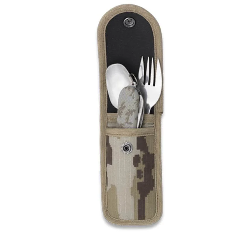 KIT de Cubiertos Albainox Camping con Funda Árido Pixelado