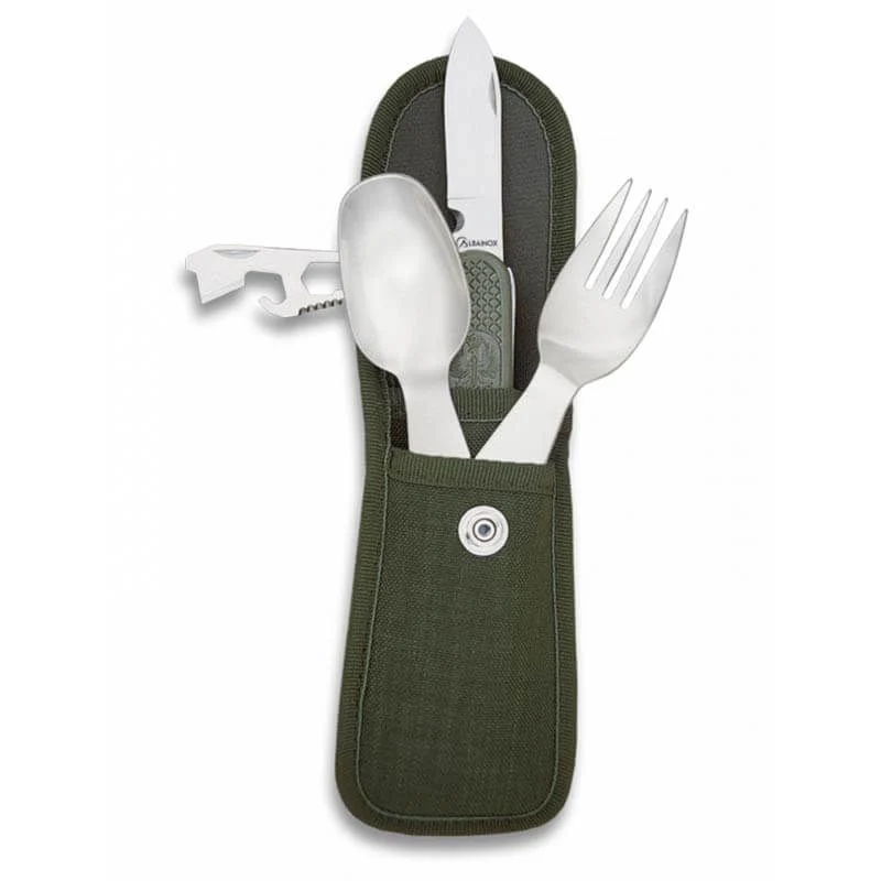 KIT de Cubiertos Albainox Camping con Funda Verde OD