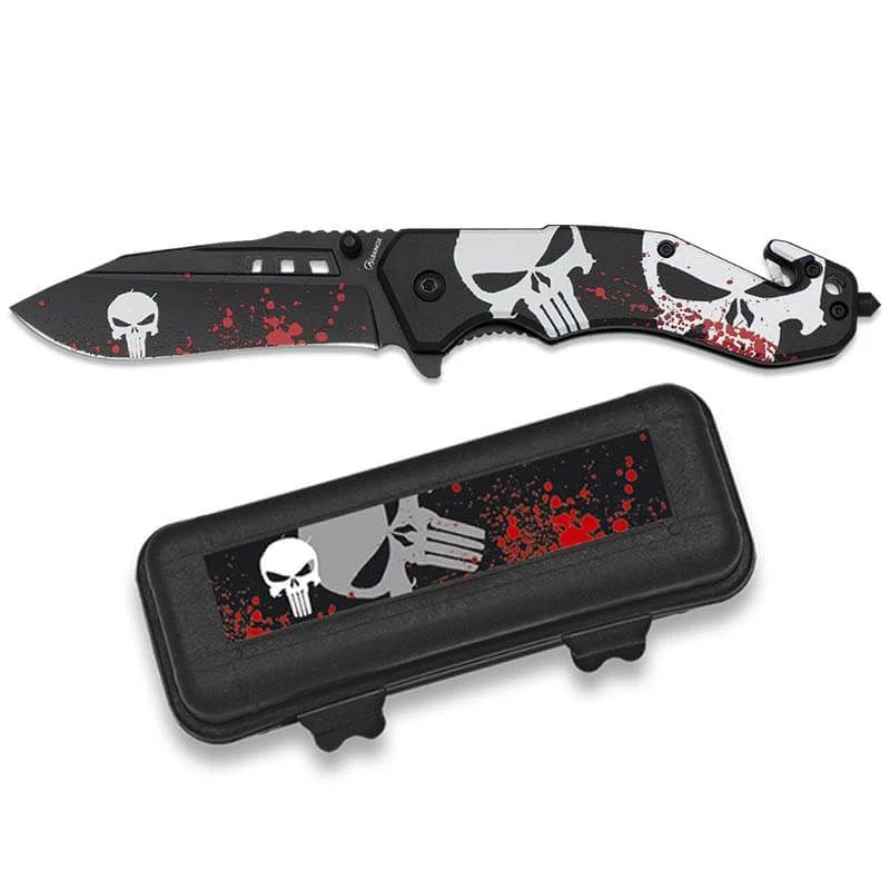 Navaja Táctica Albainox 18683 Acero Inox Calavera 8.5cm con Maleta