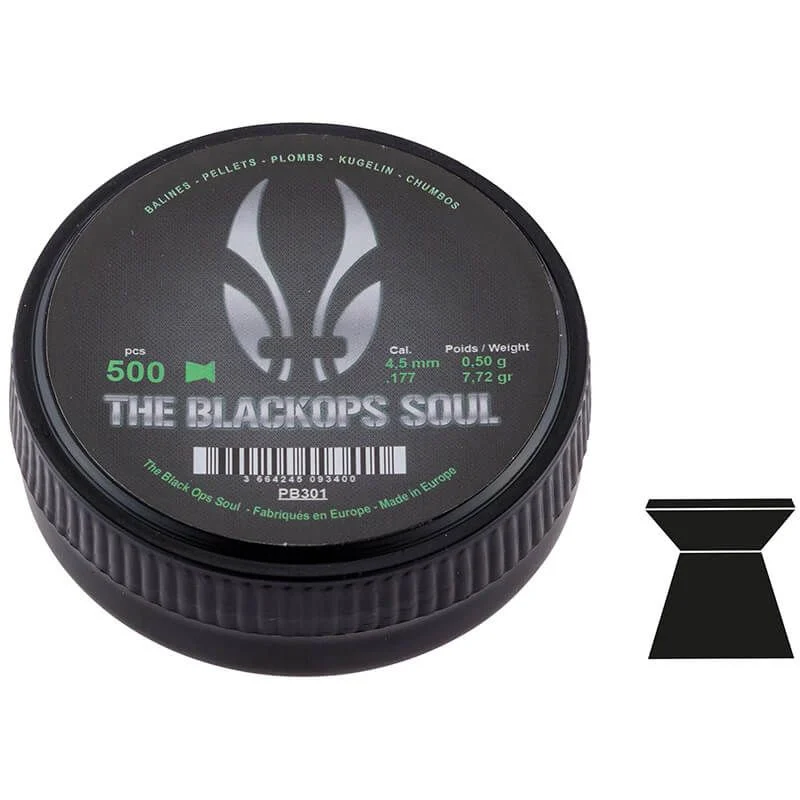Perdigón Diábolo Punta Plana 4.5mm 0.50g Bo Manufacture Black Ops Soul Flat 500u
