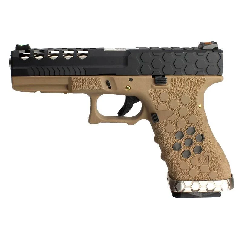 Réplica GBB Pistola G17 AW Custom Vx0111 HEX Cut Tan/Negro