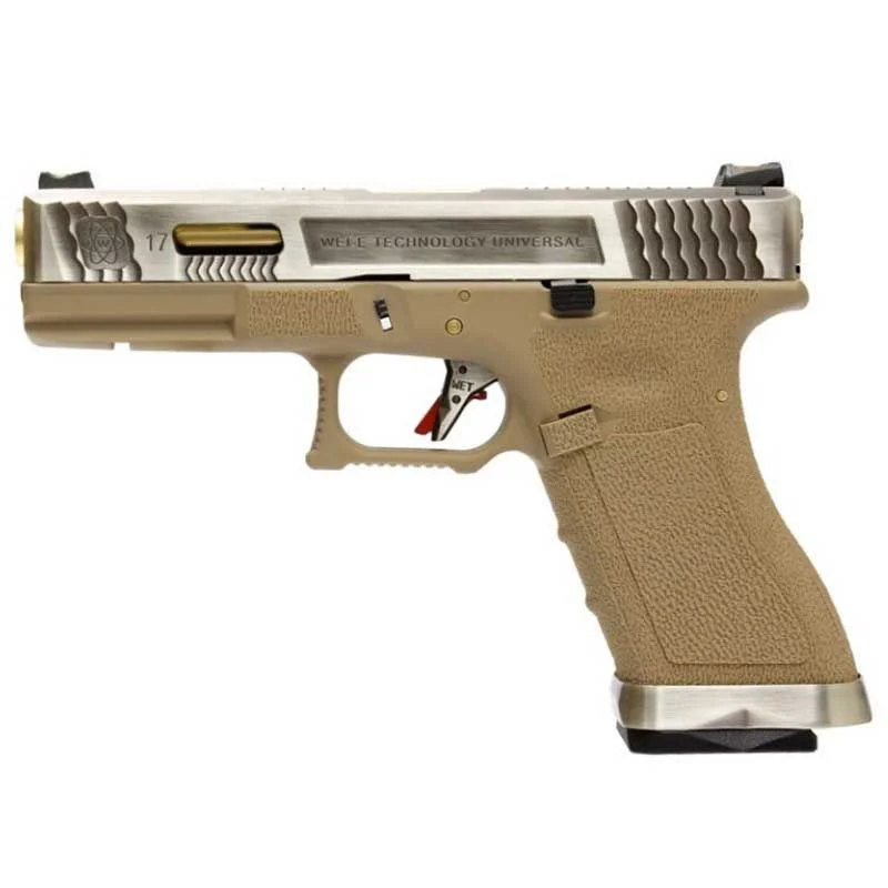Réplica GBB Pistola G17 WE G-Force 17 Bk Gold Barrel Metal Version Tan/Plata