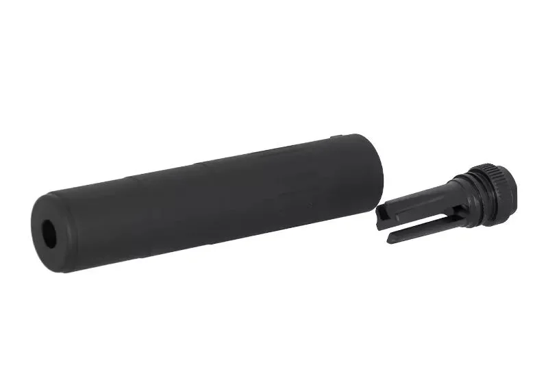 Silenciador Metal QD tipo M4-2000 y Flame Cover Acero 14mm CCW Negro SHS