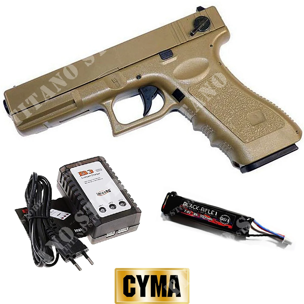 KIT GLOCK G18C TAN + LIPO + CARGADOR DE BATERIA CYMA (CM030T-KIT)