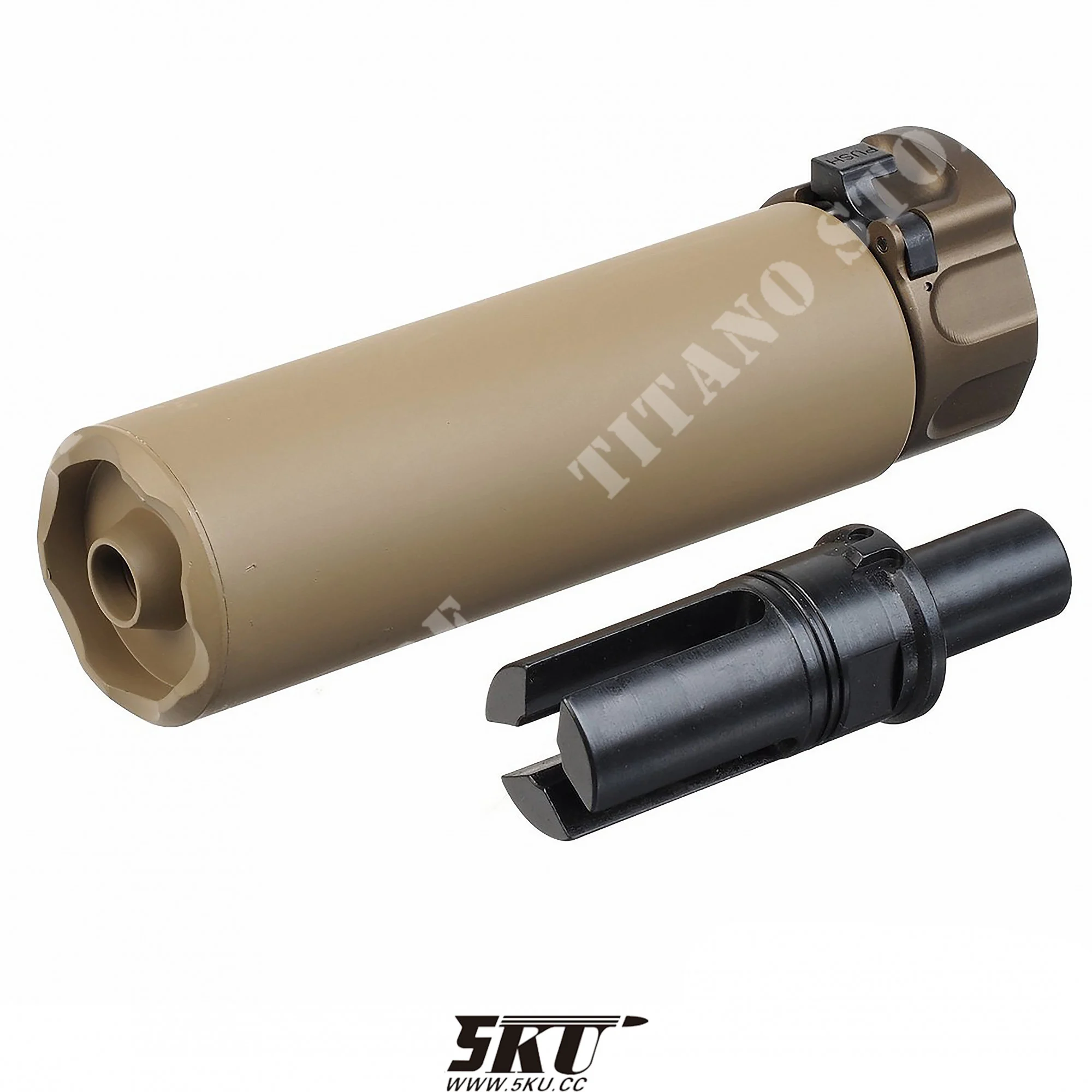 SILENCIADOR CON ENDURECEDOR FLASH SOCOM46-MINI PARA MP7 UMAREX/VFC/KWA TAN 5KU (5KU-270-T)