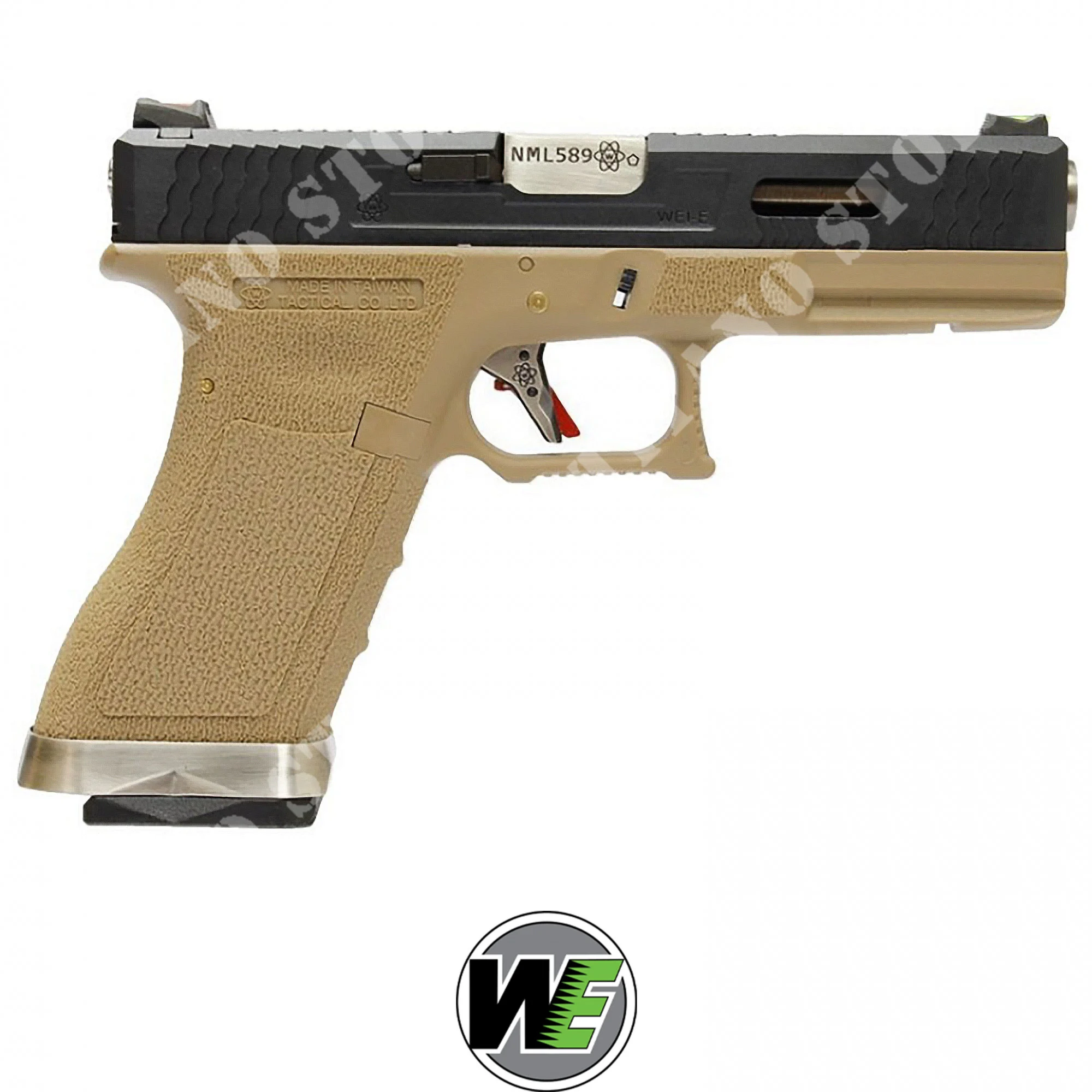 PISTOLA DE GAS G18 SERIE FUERZA T2 CUSTOM TAN / NEGRO WE (WG02WET-2)