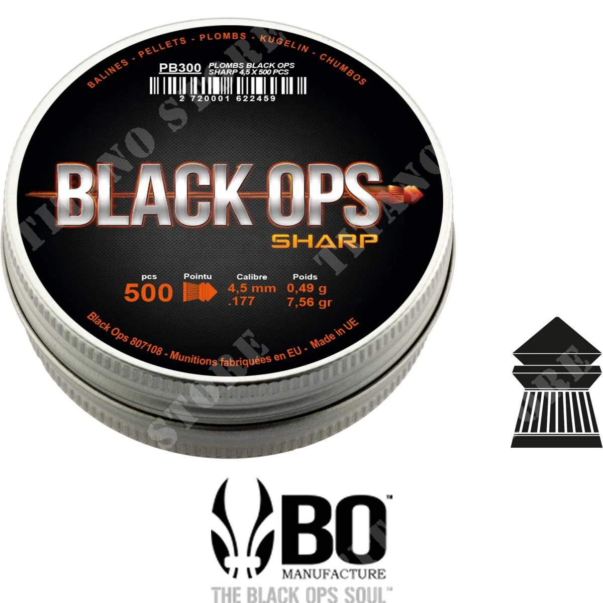 PIOMBINI SHARP CAL 4,5mm 0.49g 500Pcs THE BLACKOPS SOUL (TBS-PB300)