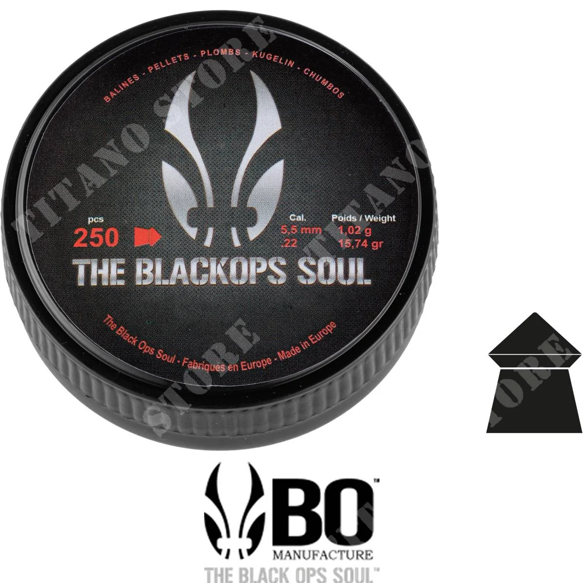 PLOMOS PUNTA CAL 5,5mm 1.02g 250Pcs THE BLACKOPS SOUL (TBS-PB304)
