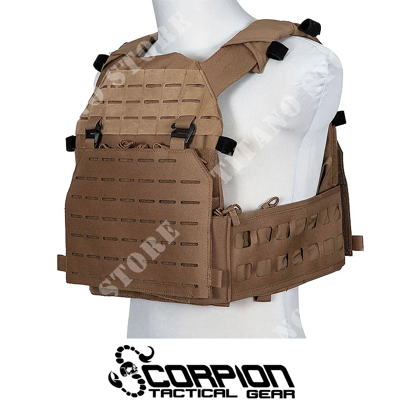 CHALECO TÁCTICO NEGRO CORTADO CON LÁSER SCORPION TTACTICAL GEAR (STG-VLSR)