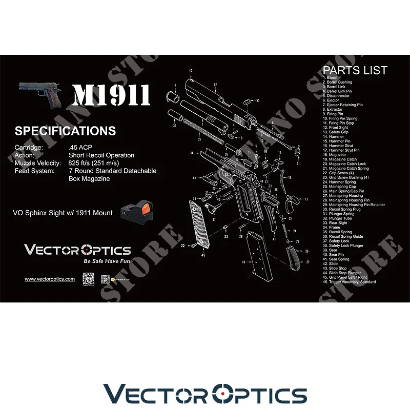 ALFOMBRA DE BANCO DE TRABAJO CON VISTA DE DESPIECE ÓPTICA VECTORIAL M1911 (VCT-SCBM-03)