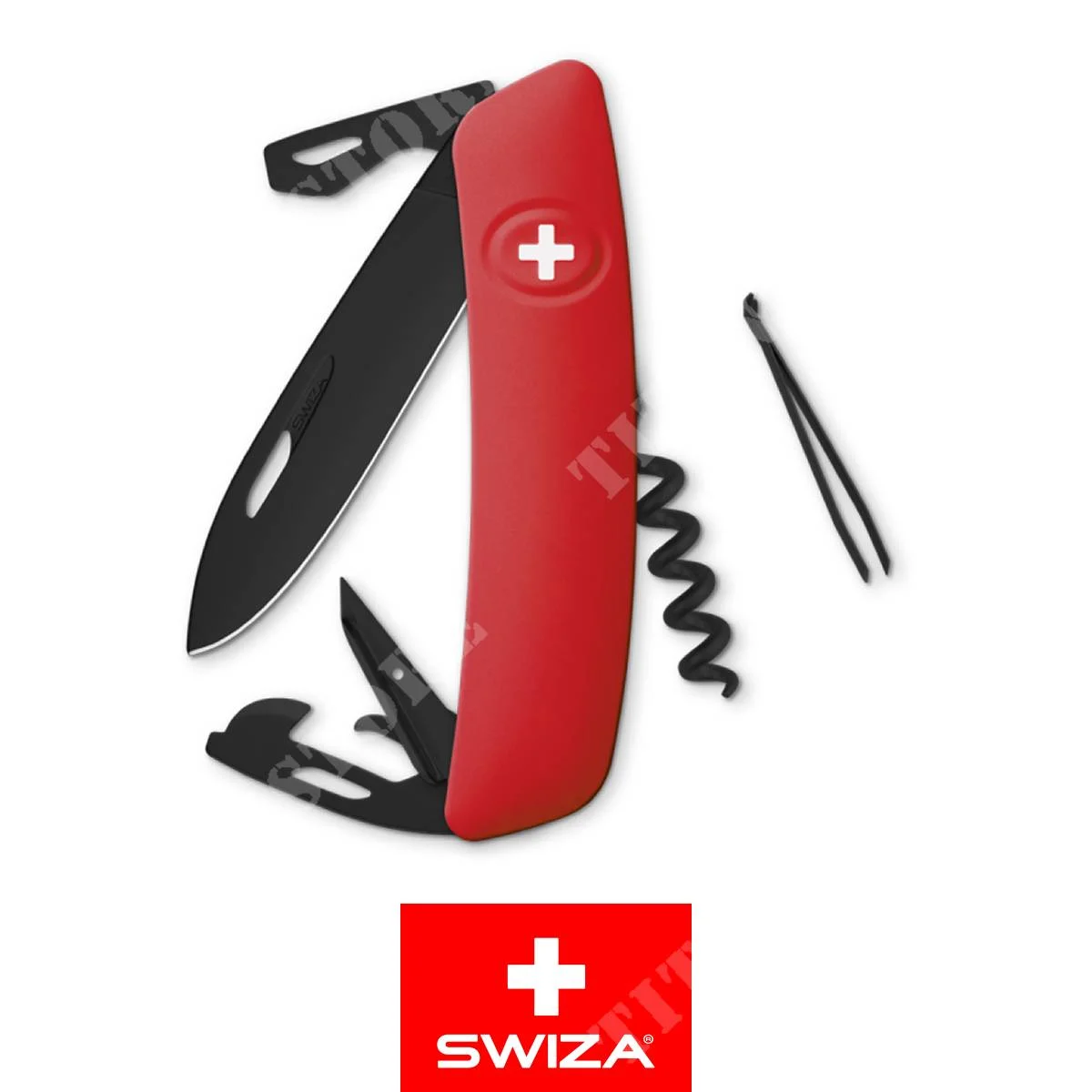 CUCHILLO D03 ALLBLACK ROJO MULTIUSOS 6 FUNCIONES SWIZA (KNI.0033.1000)
