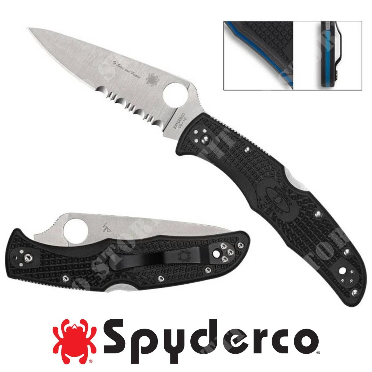 CUCHILLO COMBINADO SPYDERCO ENDURA 4 FINO LÍNEA AZUL (C10FPSBKBL)