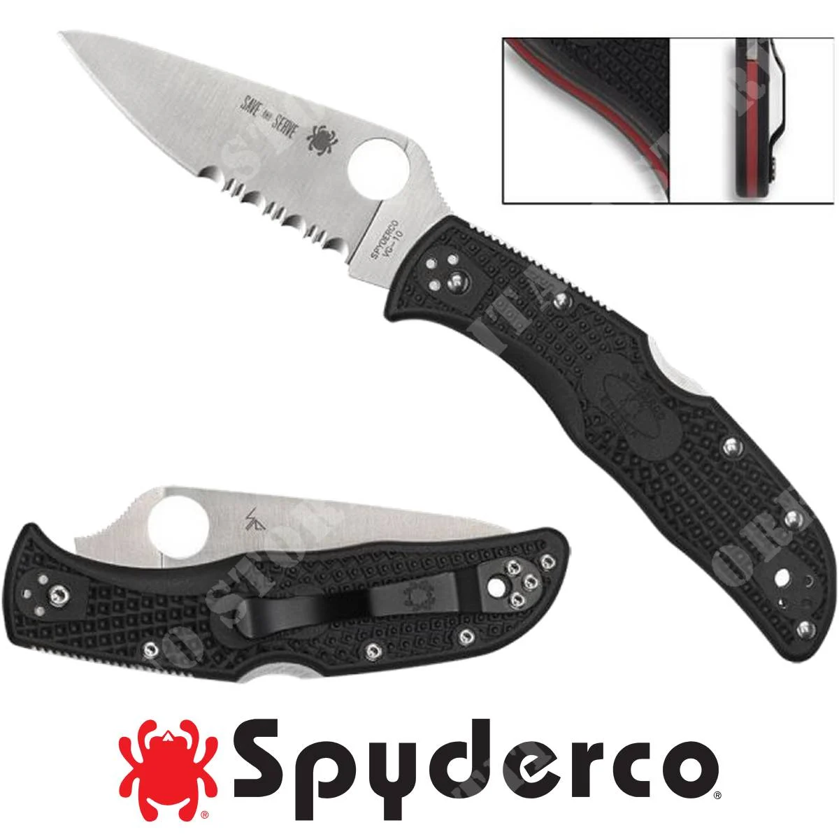 CUCHILLO COMBINADO SPYDERCO ENDELA LÍNEA FINA ROJA (C243FPSBKRD)