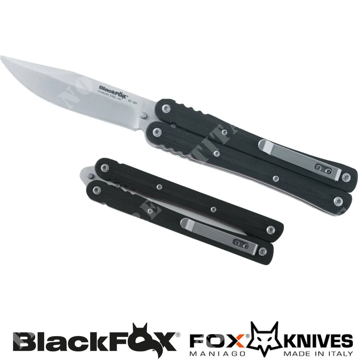 CUCHILLO ZORRO NEGRO PLATA BALISONG MARIPOSA (BF-501)
