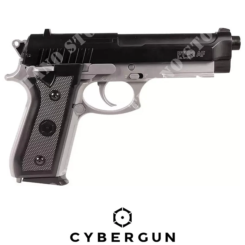 PISTOLA PT92 MUELLE 6mm NEGRO/PLATA CYBERGUN (210125)