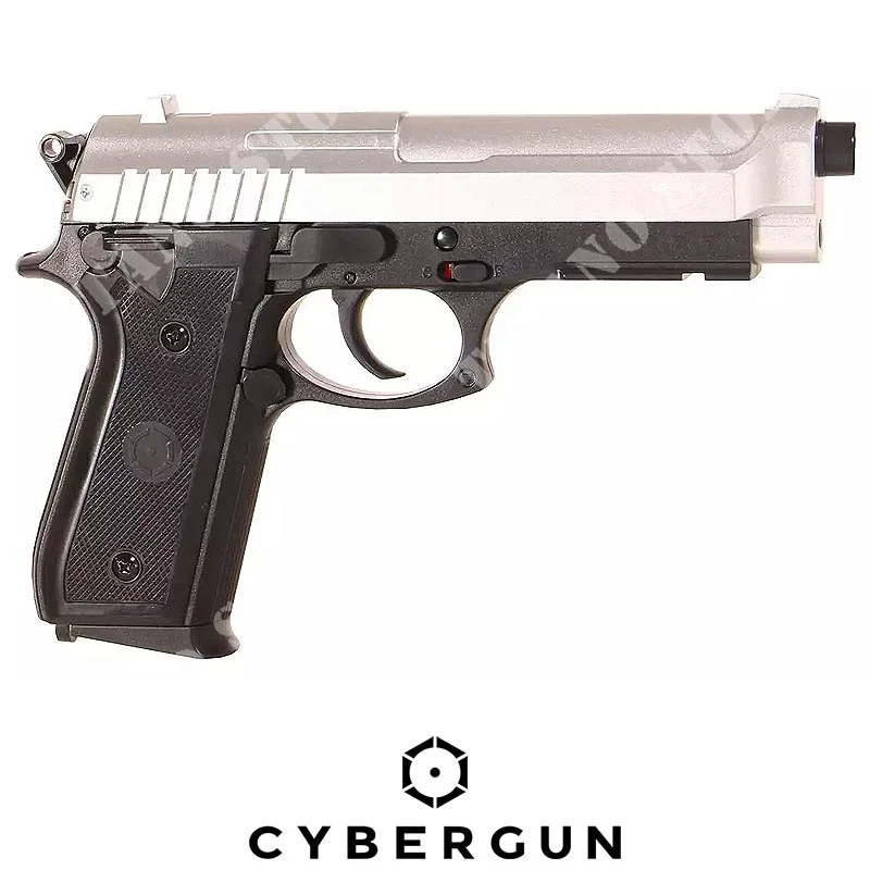 PISTOLA PT92 MUELLE 6mm PLATA/NEGRO CYBERGUN (210126)