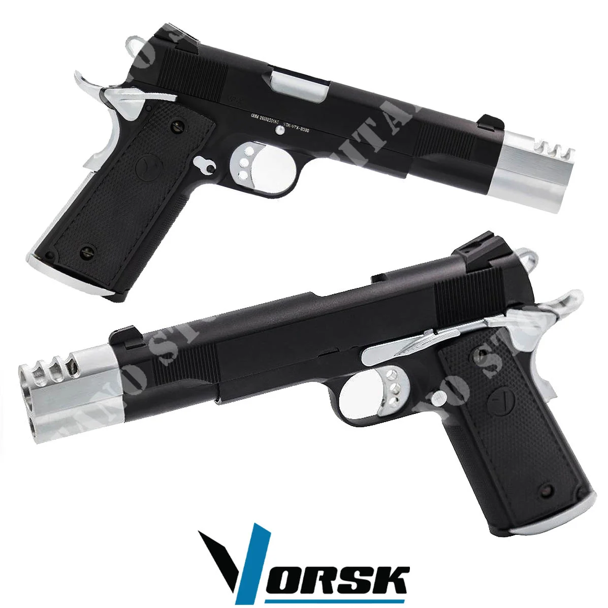 PAREJA DE PISTOLAS DE GAS VORSK 1911 VP-X NEGRO/CROMADO (P-VGP-03-11)