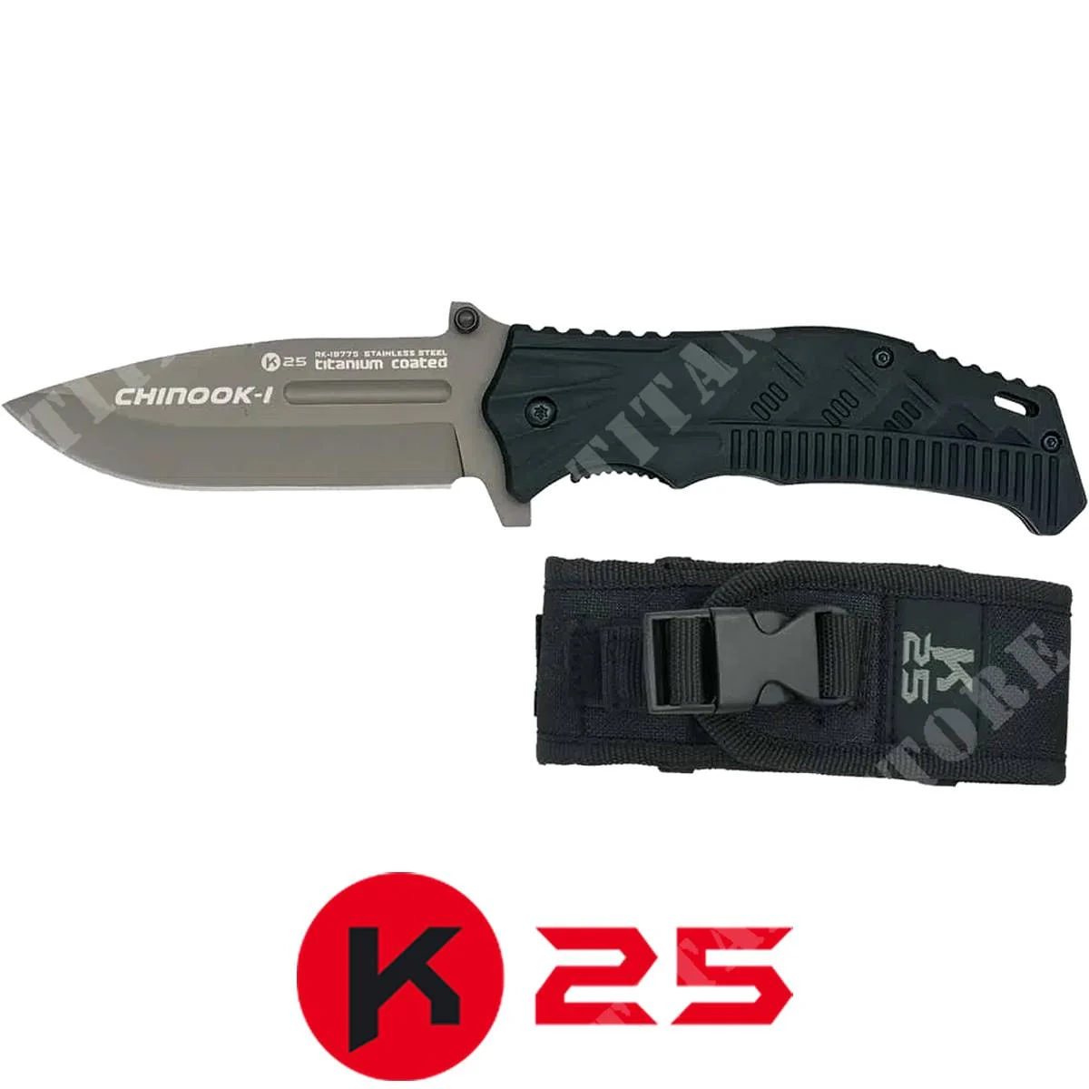 CUCHILLO NEGRO HOJA 5,8 CM CON CLIP K25 (K25-18775)