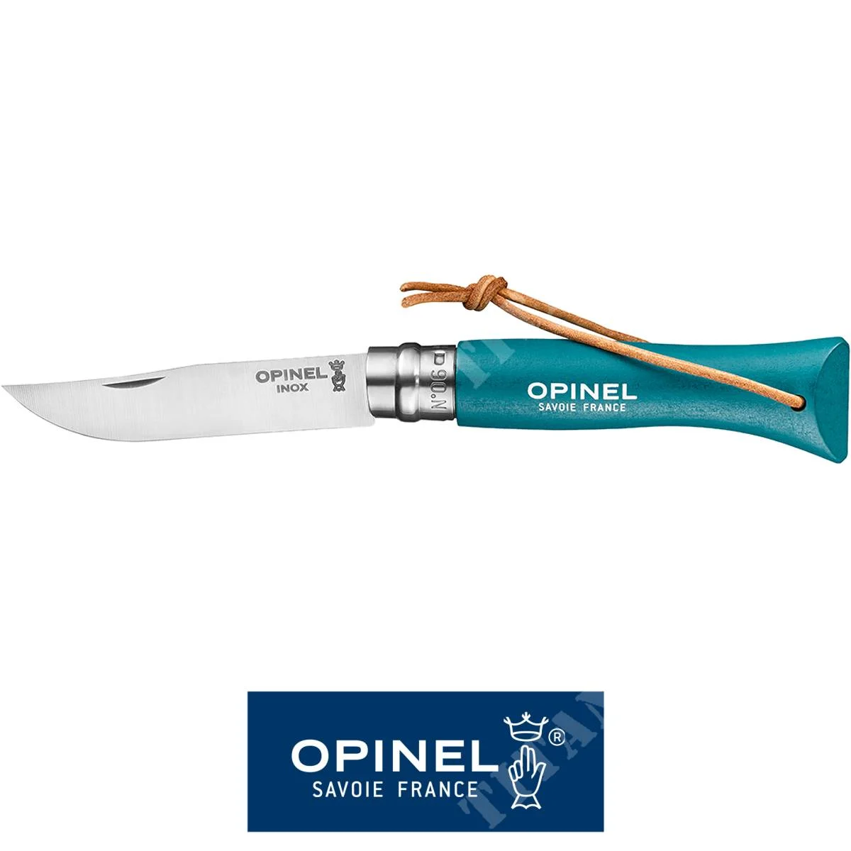 NAVAJA N.06 COLORAMA TURQUESA CON CORREA DE ACERO INOXIDABLE OPINEL (OPN-002200)