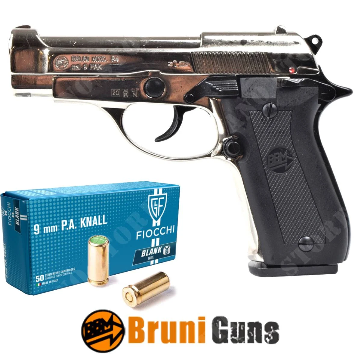 KIT 84 CARTUCHOS DE 9 mm DE PLATEADO CON CARTUCHOS BRUNI (BR-2700N+CARTUCHOS)