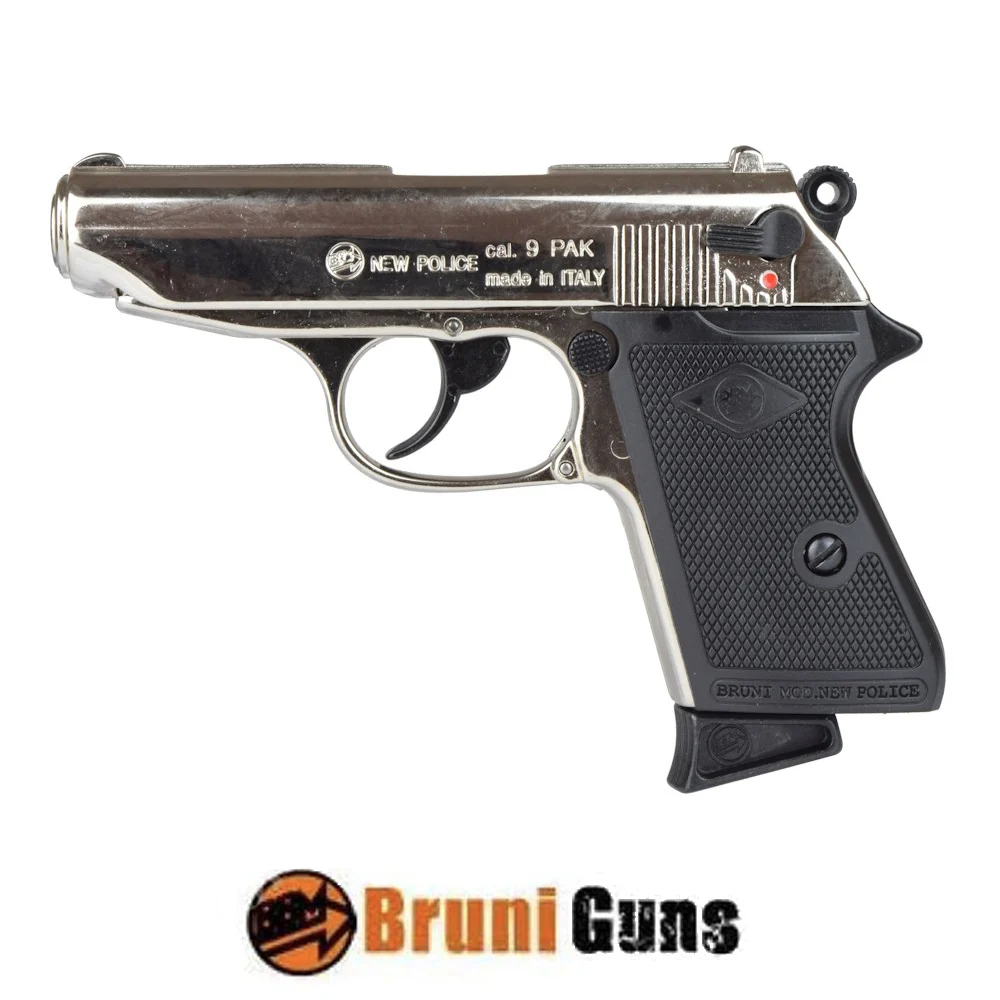 NUEVA PISTOLA DE BOBINA POLICIAL CALIBRE 9MM PLATA BRUNI (BR-2001N)