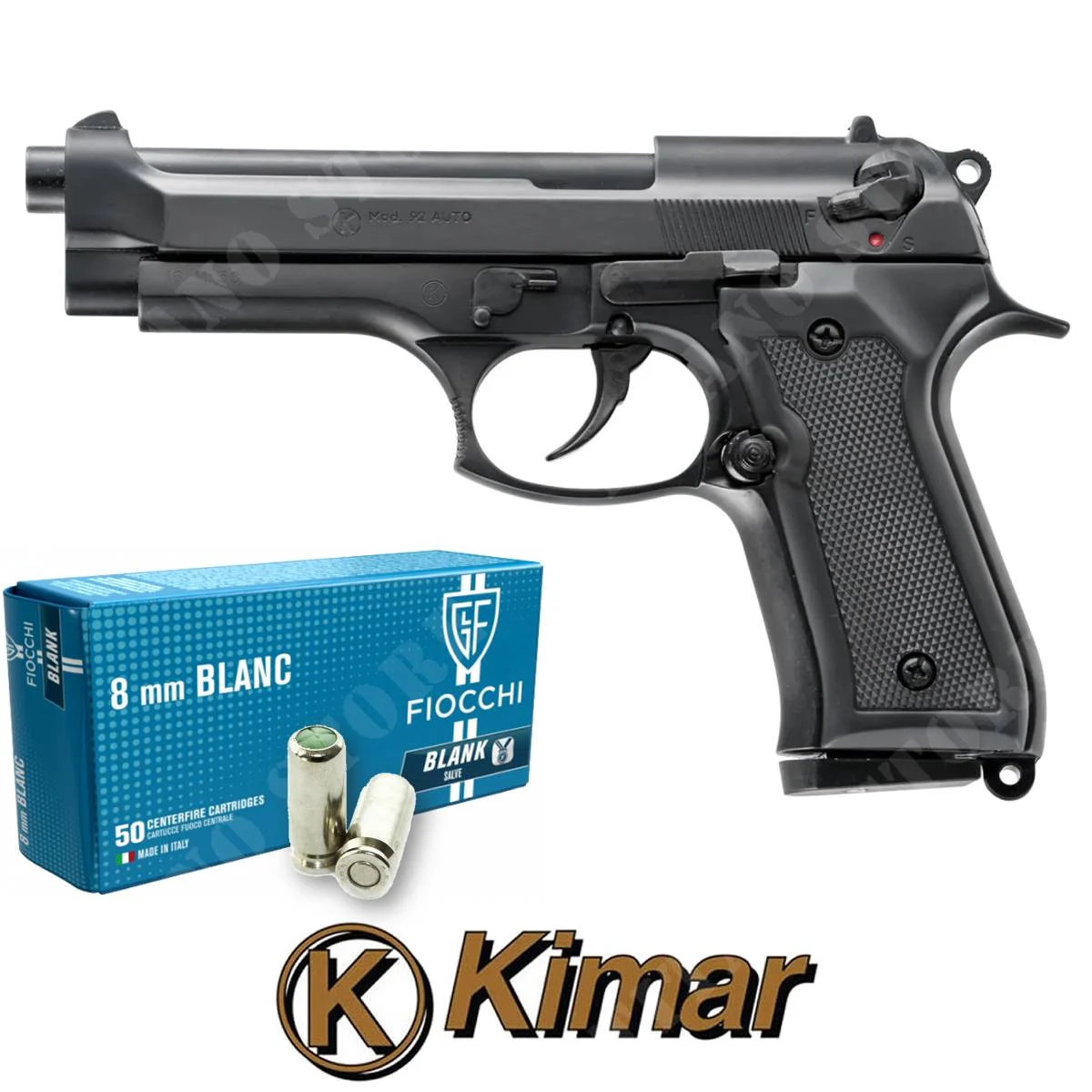92 AUTO 8MM PISTOLA DE DEFENSA NEGRA + CARTUCHOS KIMAR (420.001+CARTUCHOS)