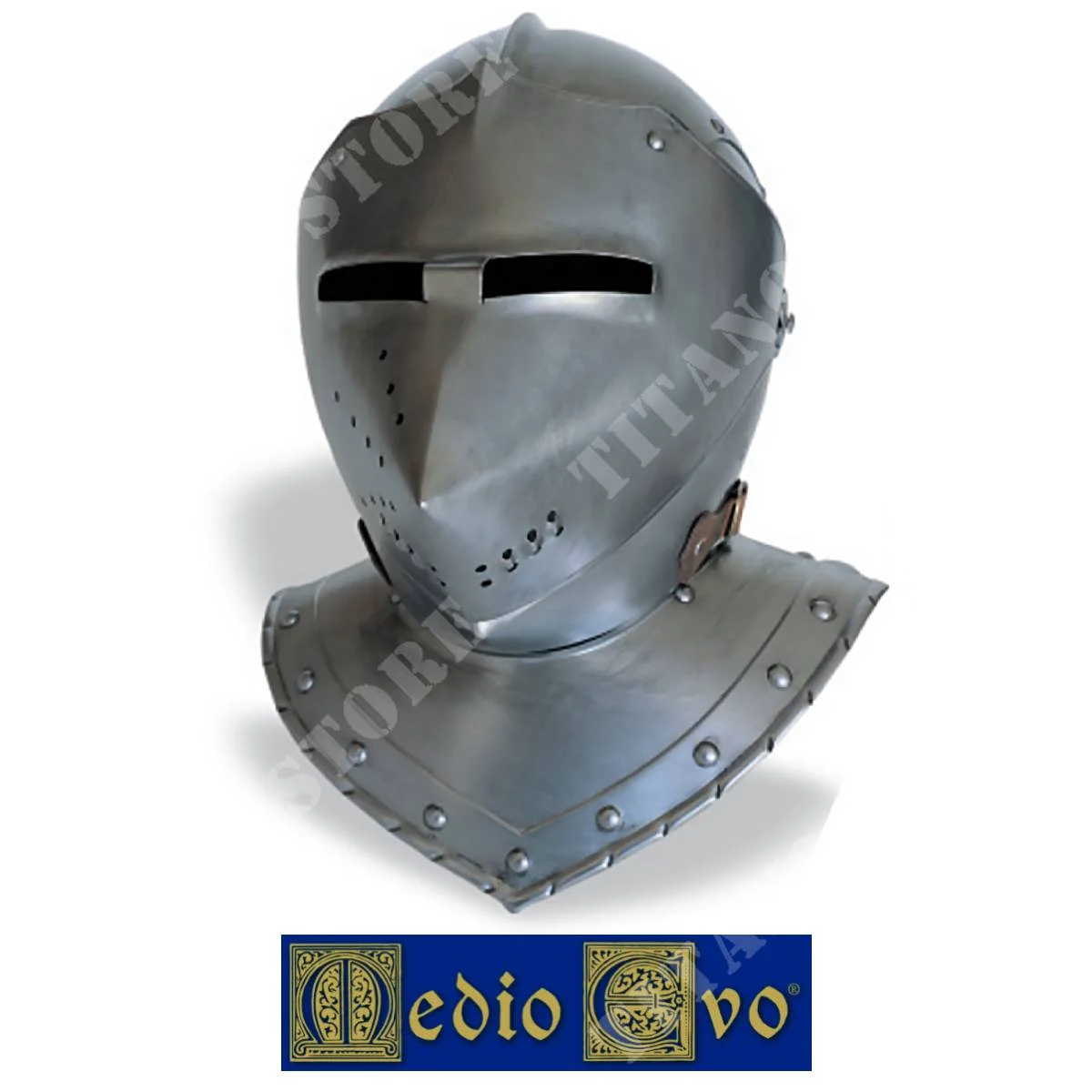 CASCO DE CABALLERO DE HIERRO DE LA EDAD MEDIA CON MÁSCARA PUNTA (002/7.03)