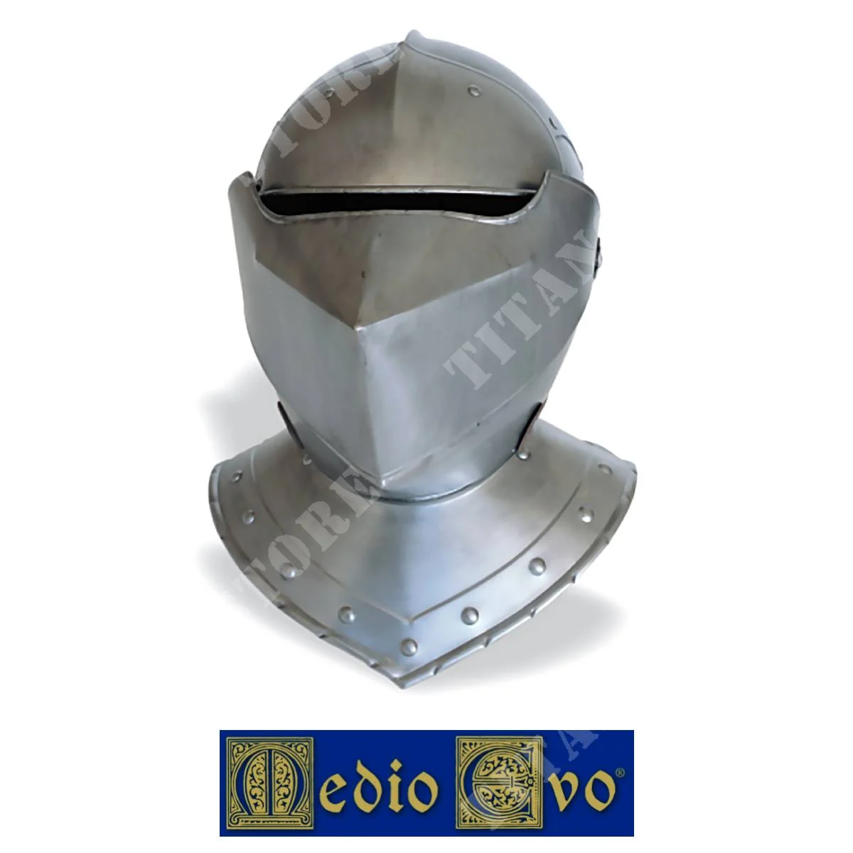 CASCO DE CABALLERO DE HIERRO DE LA EDAD MEDIA CON MÁSCARA CERRADA (002/8.03)