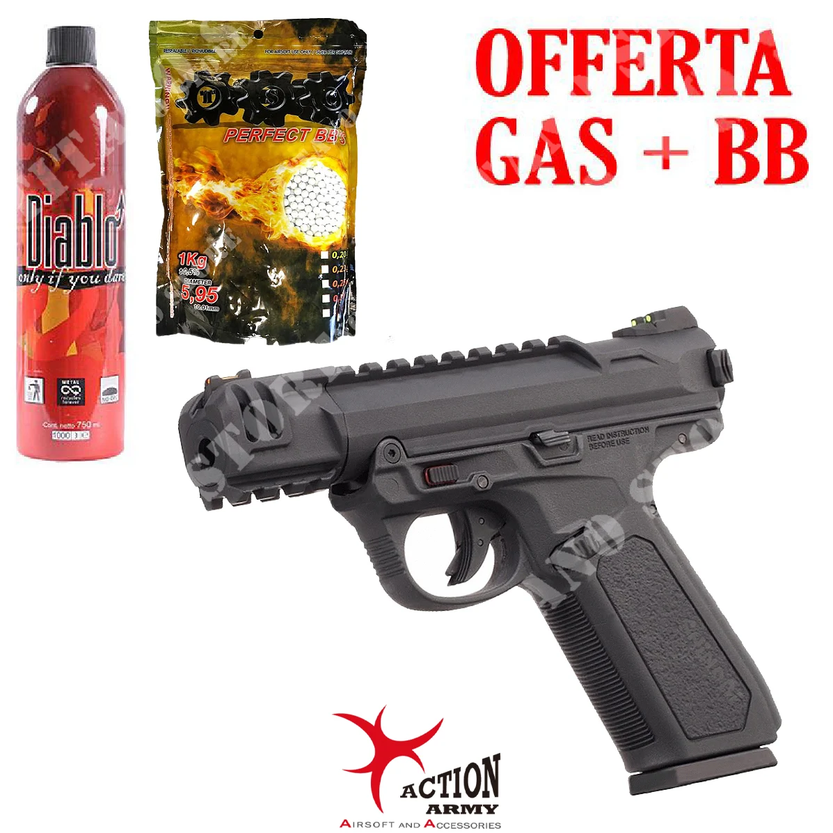 KIT DE PISTOLA DE GAS AAP01C + GAS + BB + ACTION ARMY NEGRO (AAP01C-KIT-BK)