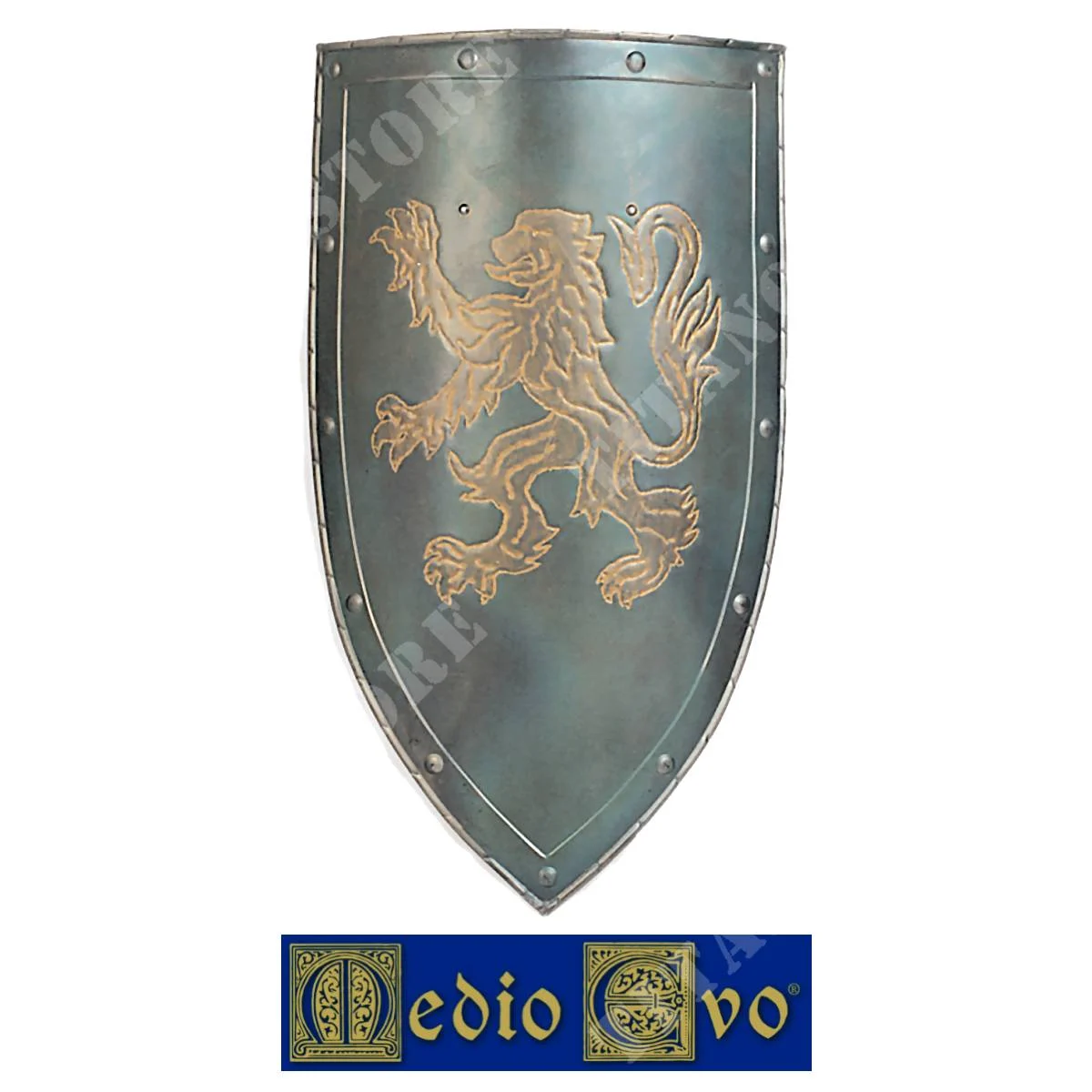 ESCUDO DE HIERRO DECORADO CON LEÓN RAMPANTE MEDIEVAL (007/4A.03)