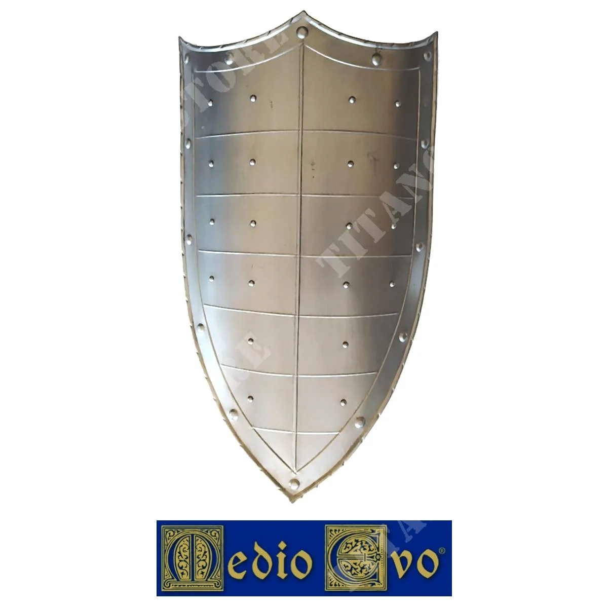 ESCUDO DE HIERRO DE 3 PUNTAS BANDAS HORIZONTALES EDAD MEDIA (007/2A.03)