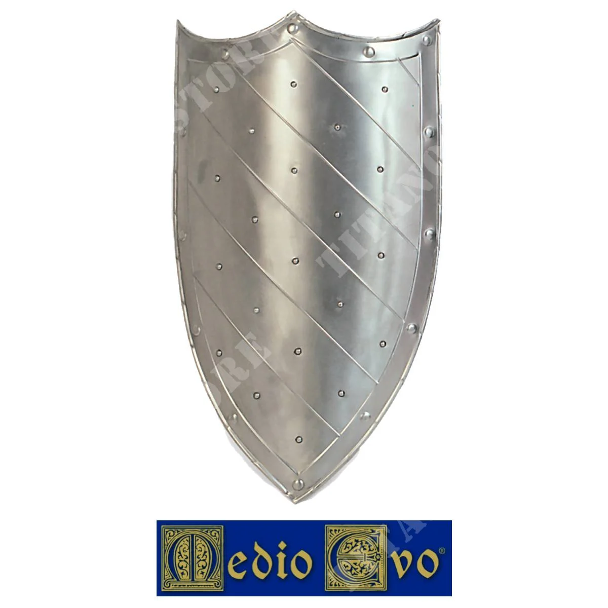 ESCUDO DE HIERRO DE 3 PUNTAS CON BANDAS DIAGONALES EDAD MEDIA (007/2C.03)