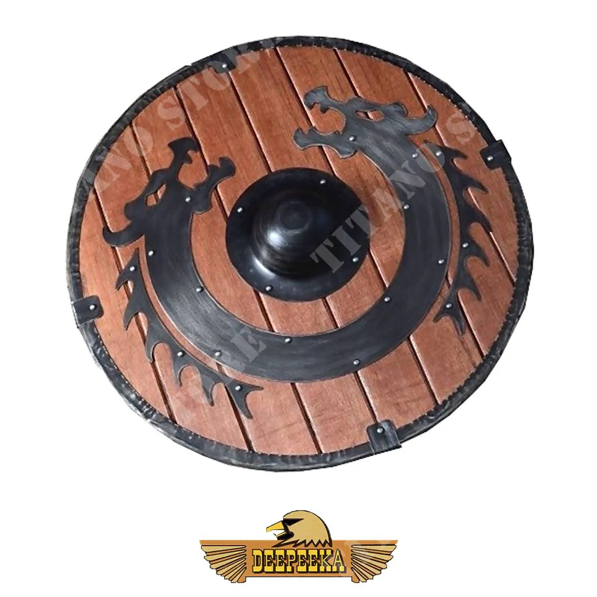 ESCUDO VIKINGO REDONDO DE MADERA CON DECORACIÓN DRAGÓN DEEPEEKA (I4478.09)