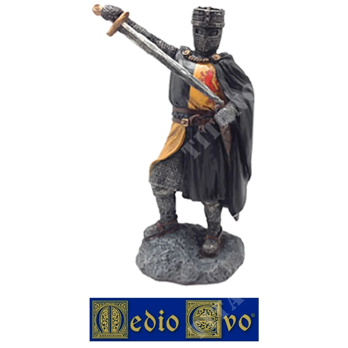 ESTATUILLA DE CABALLERO NEGRO Y AMARILLO DE LA EDAD MEDIA (531/P.01)