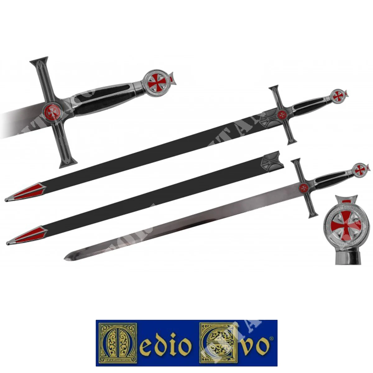 ESPADA TEMPLARIA CRUZ ESMALTE ROJA CON FUNDA 84 CM (FL199108S.55)