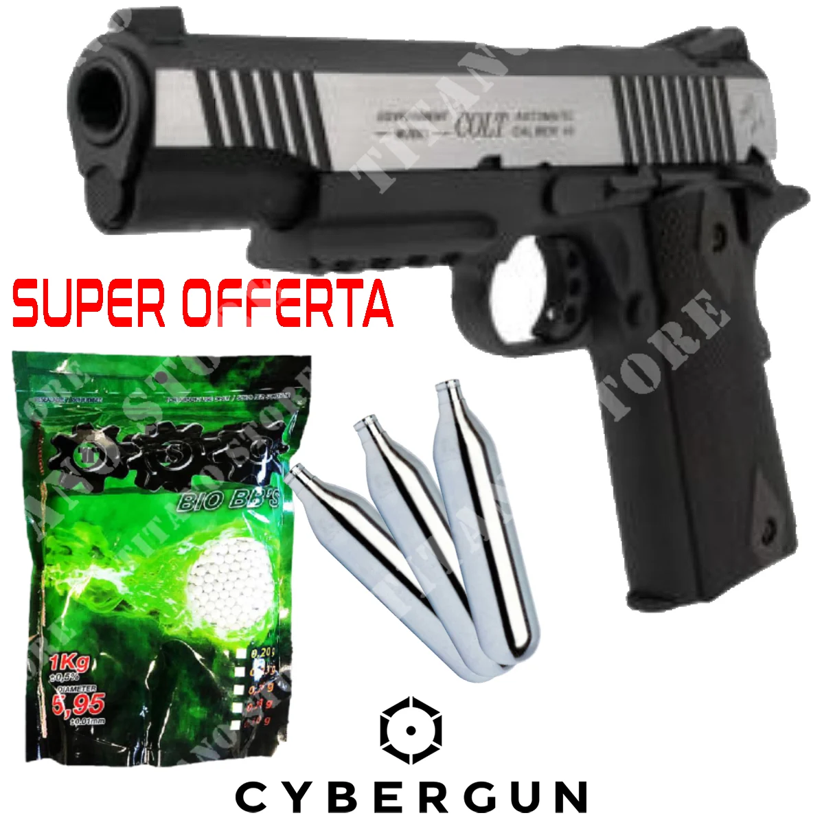 PISTOLA COLT 1911 DOBLE TONO + 10CO2 + CYBERGUN BB (180525+KIT)