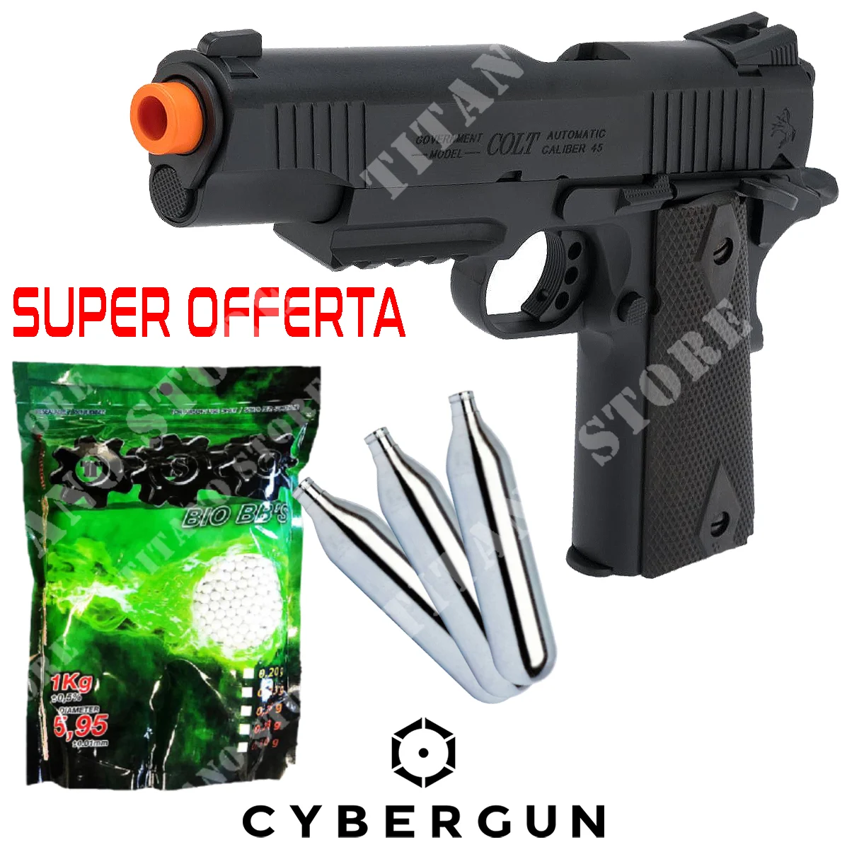 PISTOLA COLT 1911 ENNEGRECIDA + CYBERGUN 10CO2 + BB (180524+KIT)