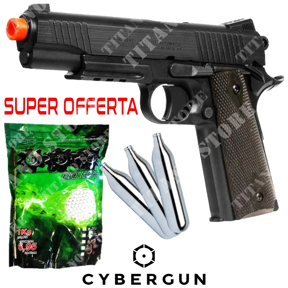 PISTOLA COLT 1911 M45A1 NEGRA + CYBERGUN 10Co2 + BB (CYB-180314-KIT)