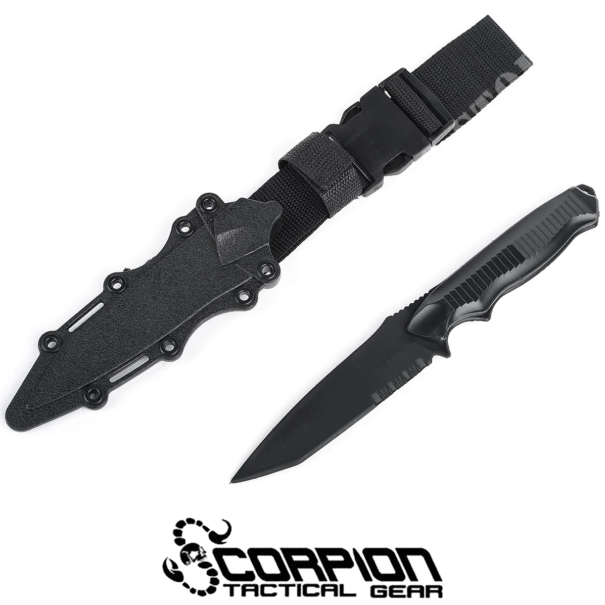 CUCHILLO TÁCTICO DUMMY EN POLÍMERO NEGRO SCORPION TACTICAL GEAR (STG-BC141)