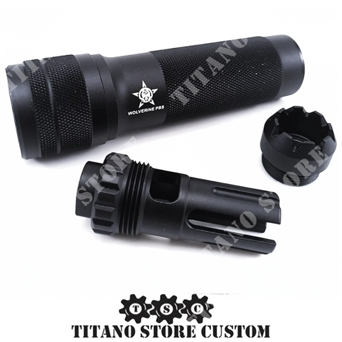 DUMMY WOLVERINE SILENCIADOR PBS + FLASH HIDER 14mm NEGRO (TSC-5686)