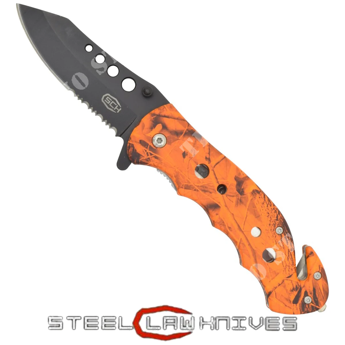 CUCHILLO NARANJA FOLLAJE CON PASADOR DE APERTURA SCK (CW-223)