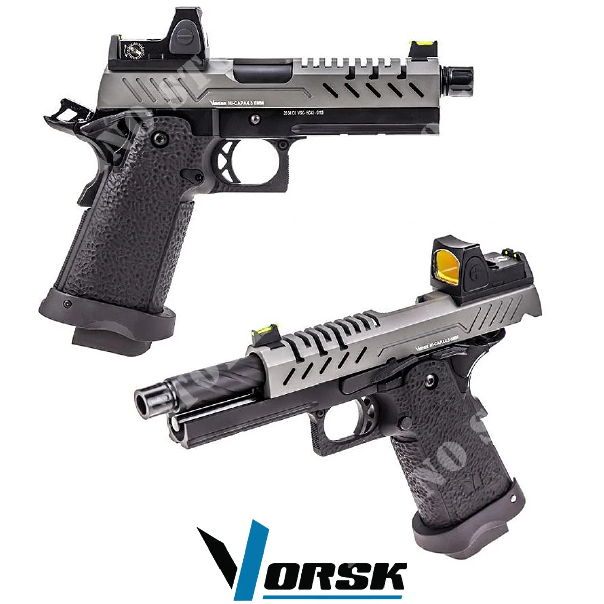 PISTOLA DE GAS HI-CAPA 4.3 NEGRA/GRIS CON PUNTO ROJO VORSK (P-VGP-02-03-BDS)