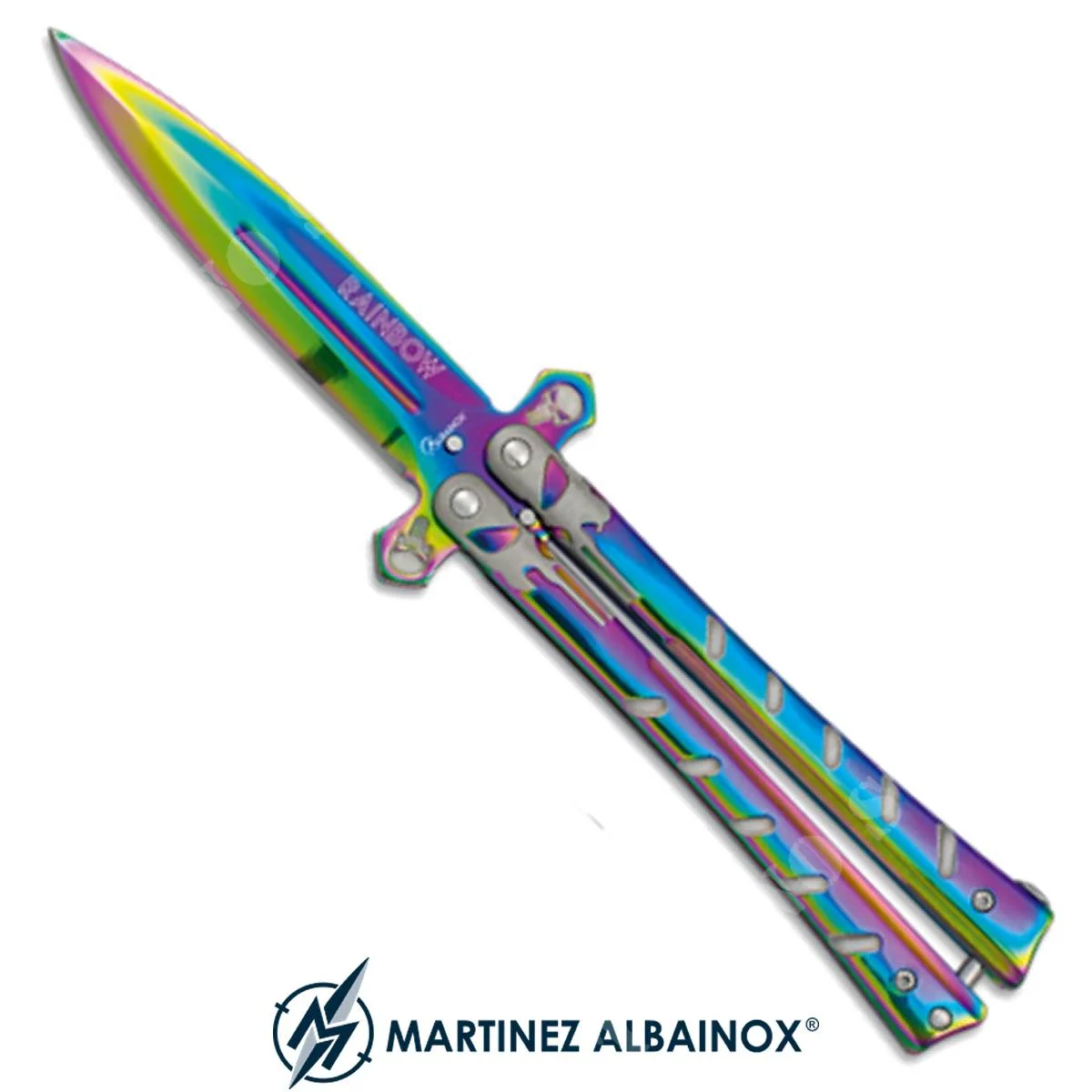 CUCHILLO MARIPOSA MULTICOLOR CON CALAVERA 10,5 CM ALBAINOX (ALB-02223)