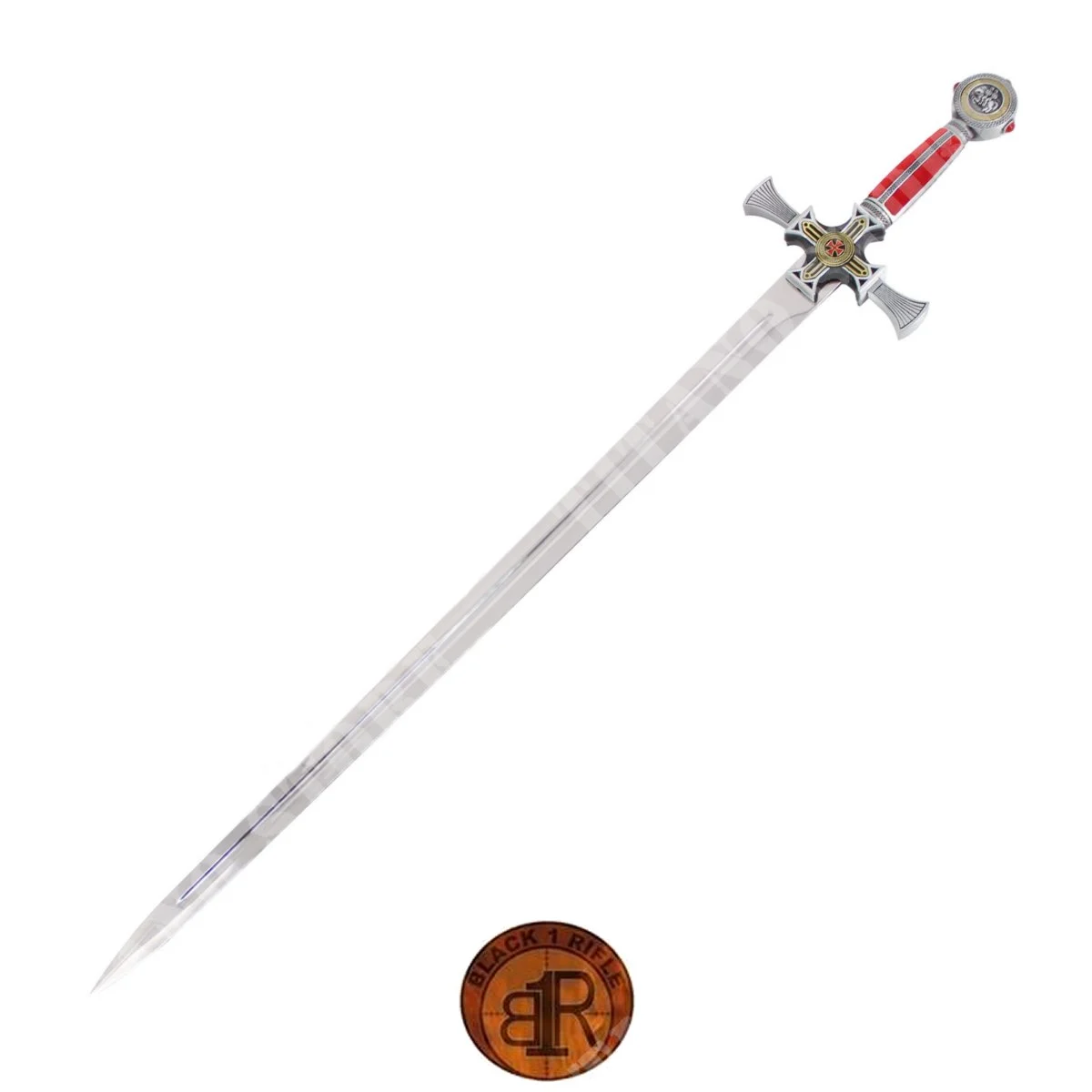 ESPADA TEMPLARIA MANGO ROJO CON EXPOSITOR DE MADERA (OG0823900SR)