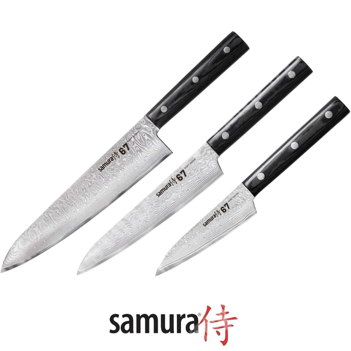 SET 3 PCS DAMASCO 67 CUCHILLO COCINERO-FILLETADOR-PANELADOR SAMURA (SD67-0220M)