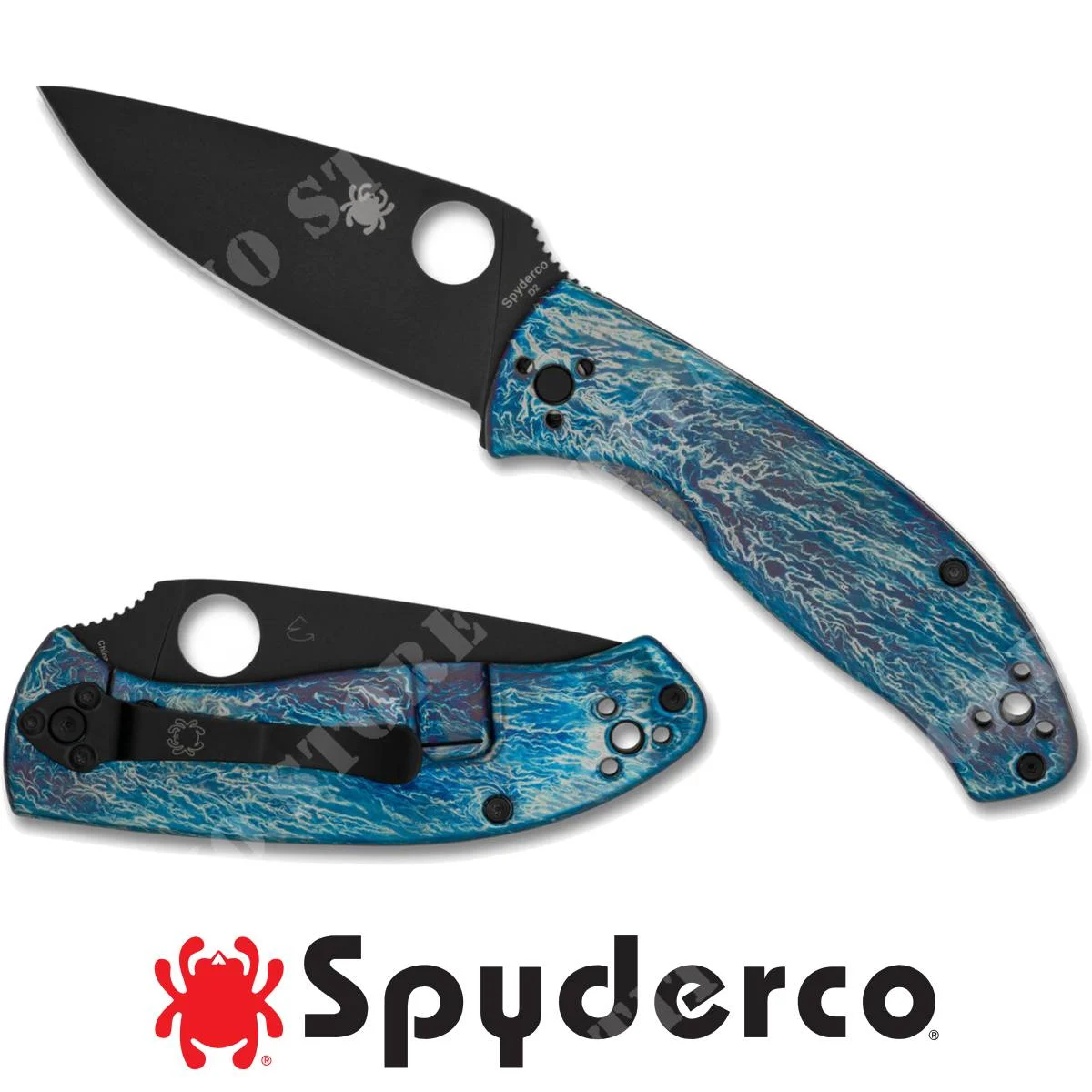CUCHILLO SPYDERCO TENACIOUS BLUE TI D2 CON HOJA NEGRA (C122TIBLBKD2P)